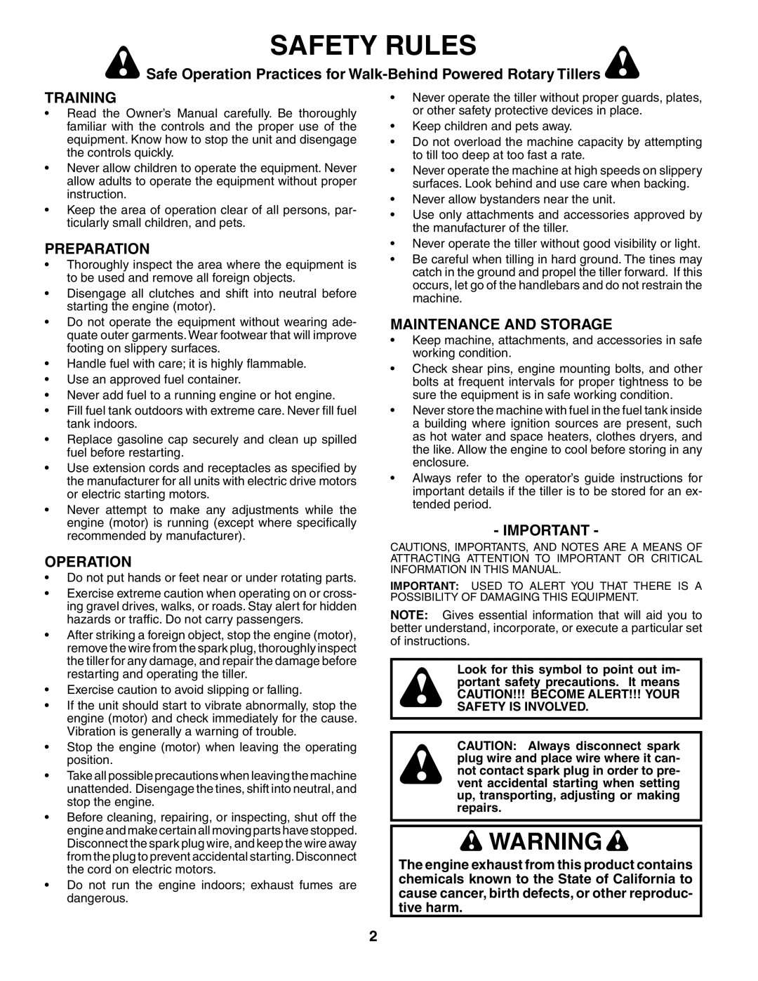 Weed Eater 186100 owner manual Safety Rules, Training, Preparation, Operation, Maintenance and Storage 