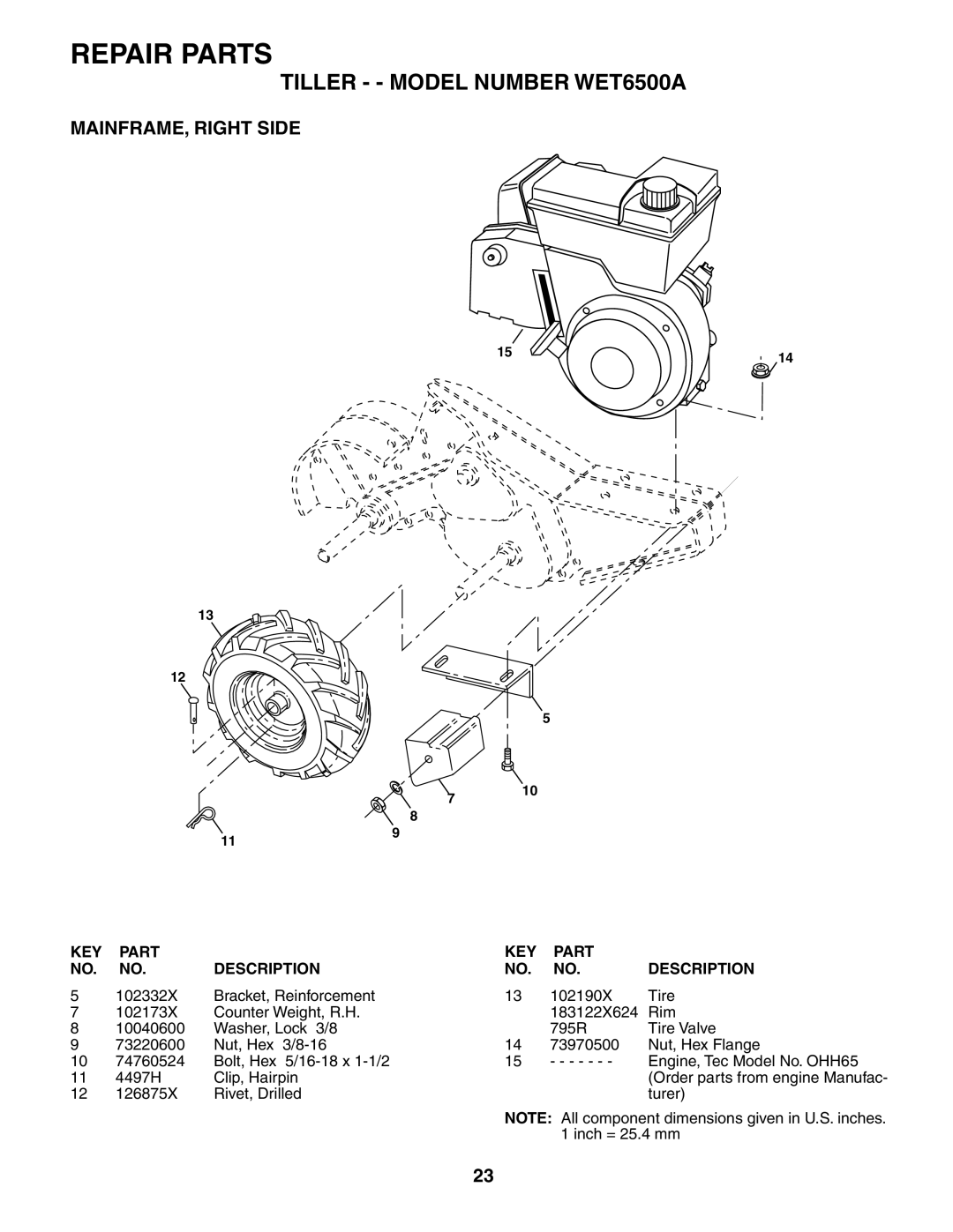 Weed Eater 186100 owner manual MAINFRAME, Right Side 