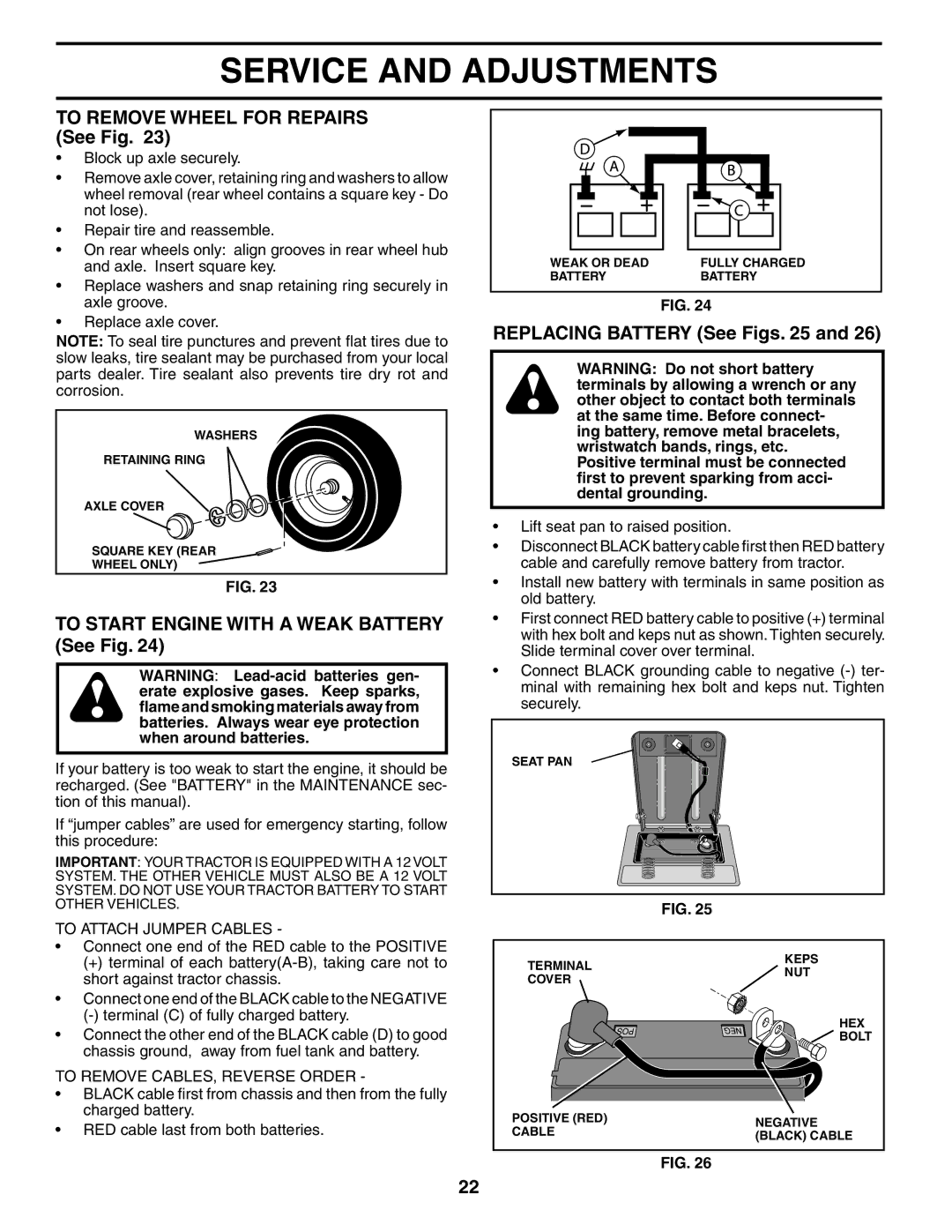 Weed Eater 186391 manual To Remove Wheel for Repairs See Fig, To Start Engine with a Weak Battery See Fig 