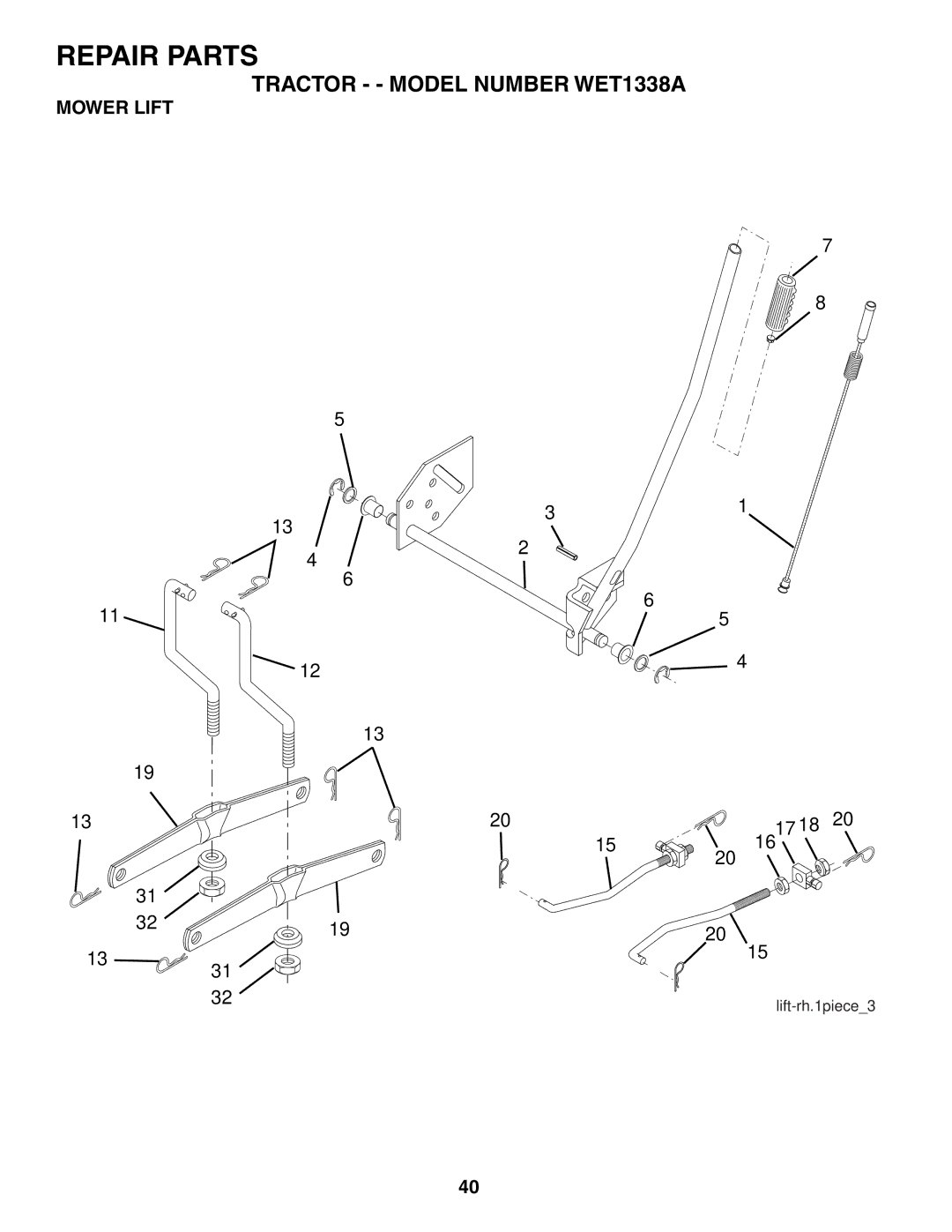 Weed Eater 186391 manual Mower Lift 