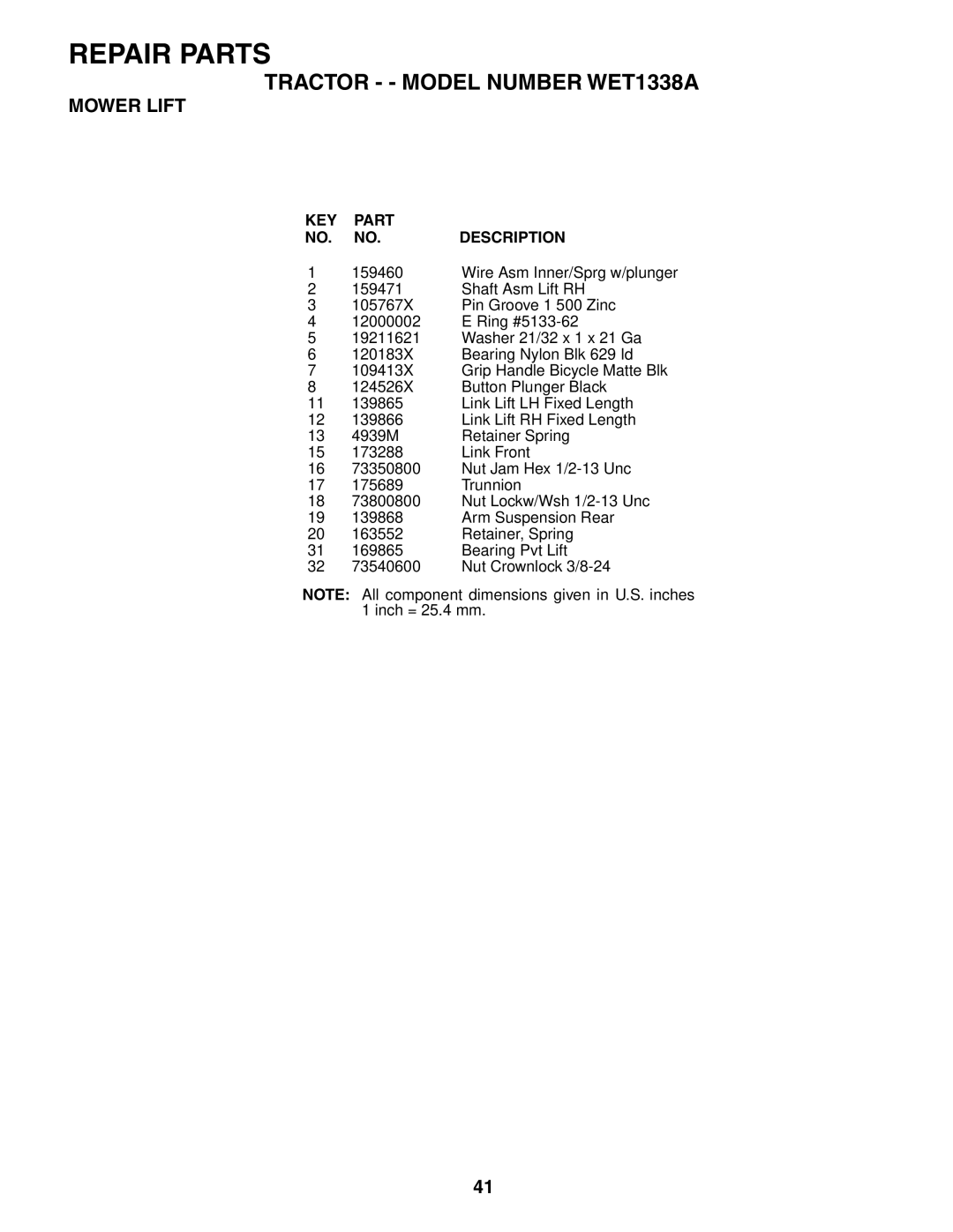 Weed Eater 186391 manual Repair Parts 