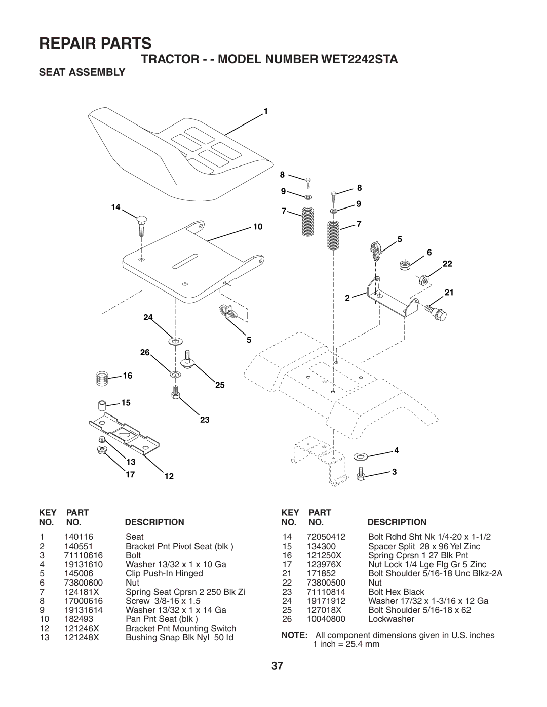 Weed Eater 186832 manual Seat Assembly 