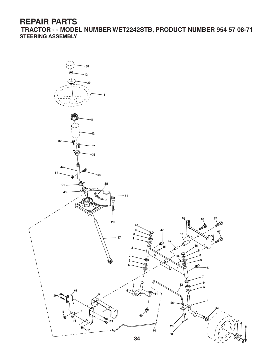 Weed Eater 186849 manual Steering Assembly 