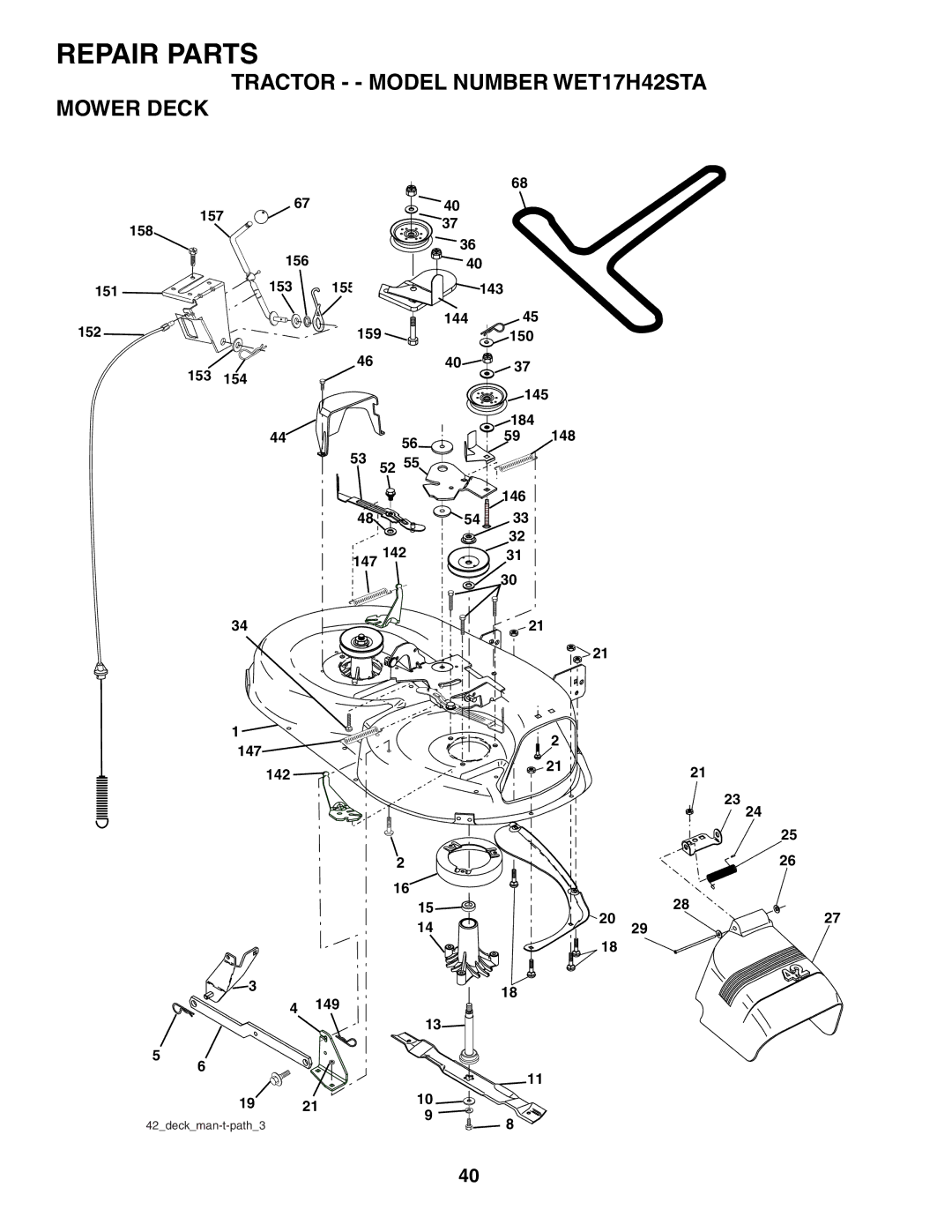 Weed Eater 186913 manual Tractor - Model Number WET17H42STA Mower Deck 