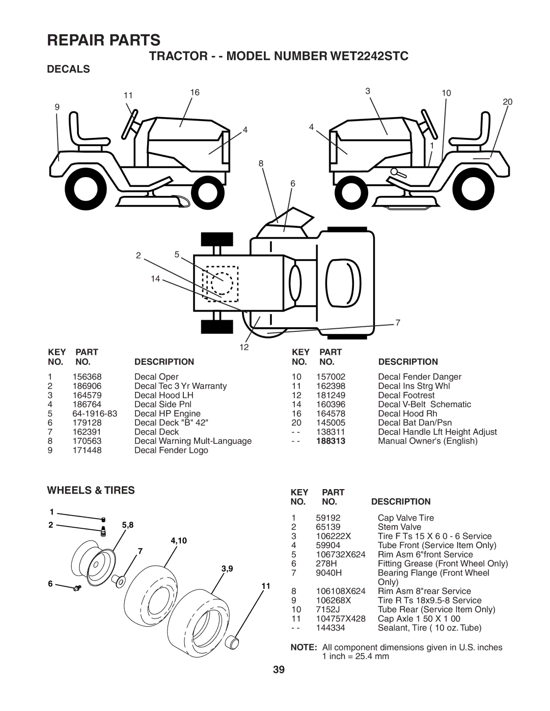 Weed Eater 188313 manual Decals, Wheels & Tires 