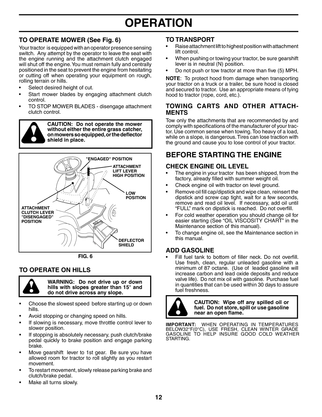 Weed Eater 191064 manual Before Starting the Engine 