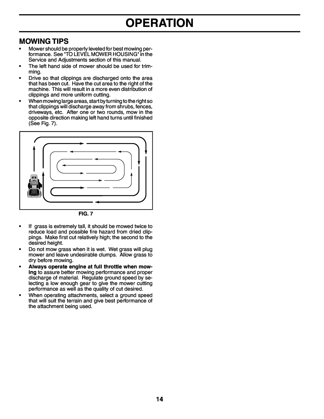Weed Eater 195383 manual Mowing Tips, Operation 