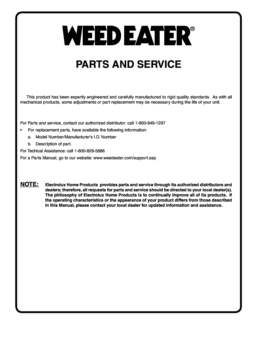 Weed Eater 195383 manual Parts And Service 