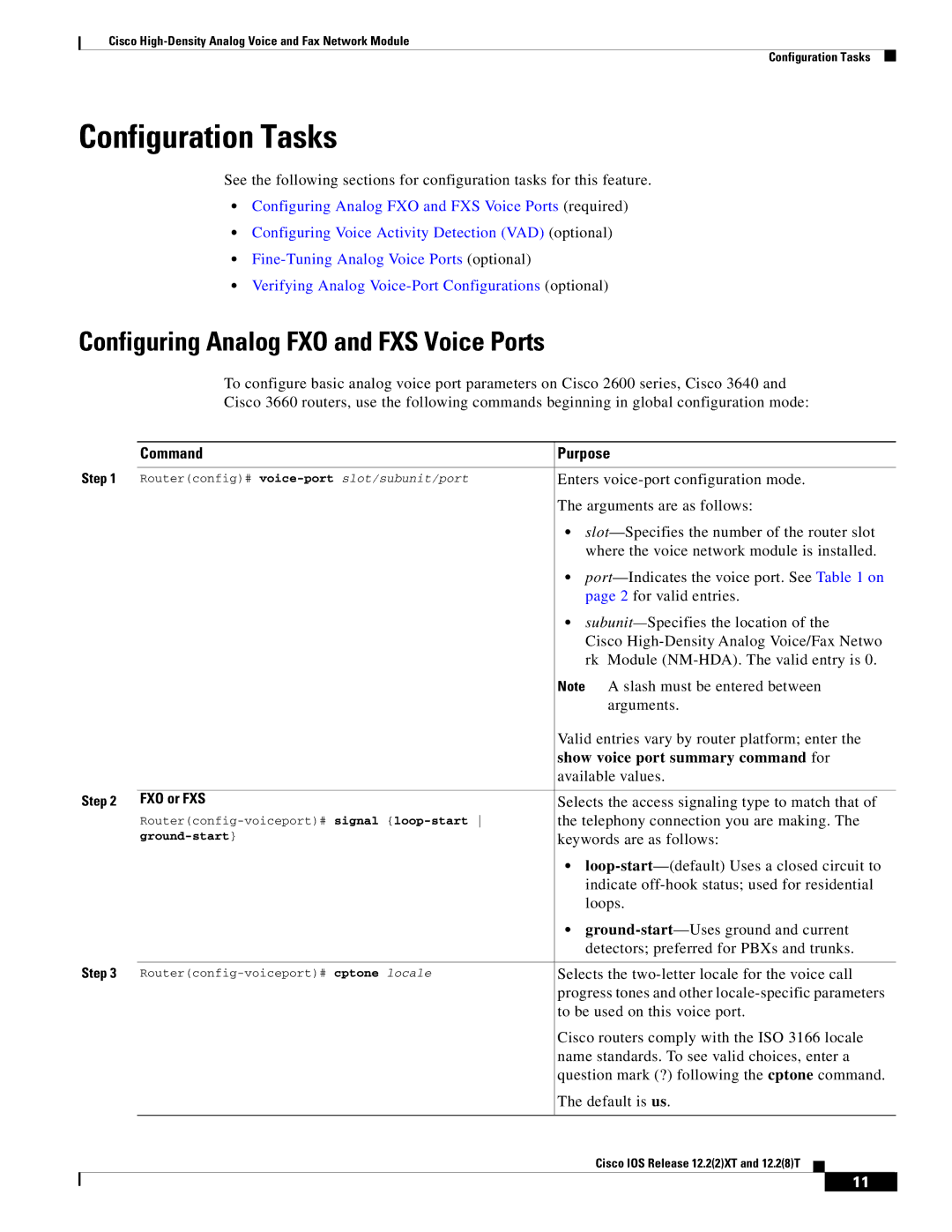 Weed Eater 2600 manual Configuration Tasks, Configuring Analog FXO and FXS Voice Ports, Command Purpose, FXO or FXS 