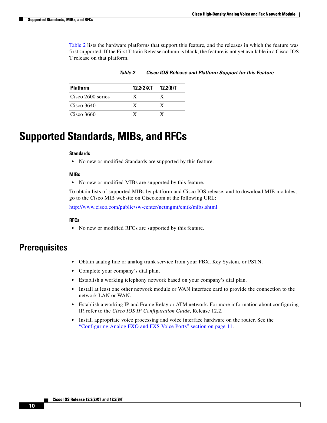 Weed Eater 2600 manual Supported Standards, MIBs, and RFCs, Prerequisites, Platform, 12.22XT, 12.28T 