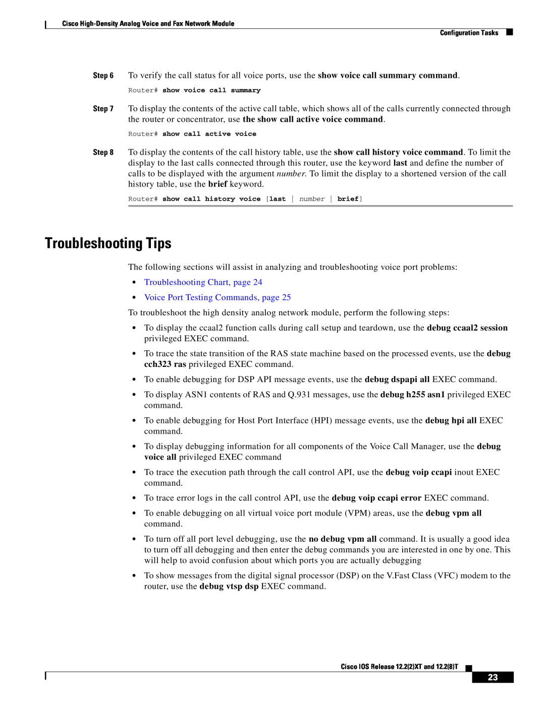 Weed Eater 2600 manual Troubleshooting Tips, Troubleshooting Chart, page, Voice Port Testing Commands, page 