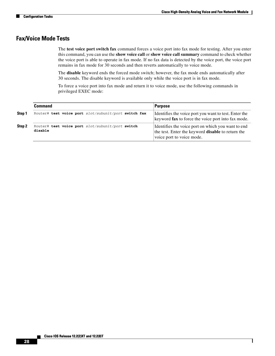 Weed Eater 2600 manual Fax/Voice Mode Tests, Command, Purpose 