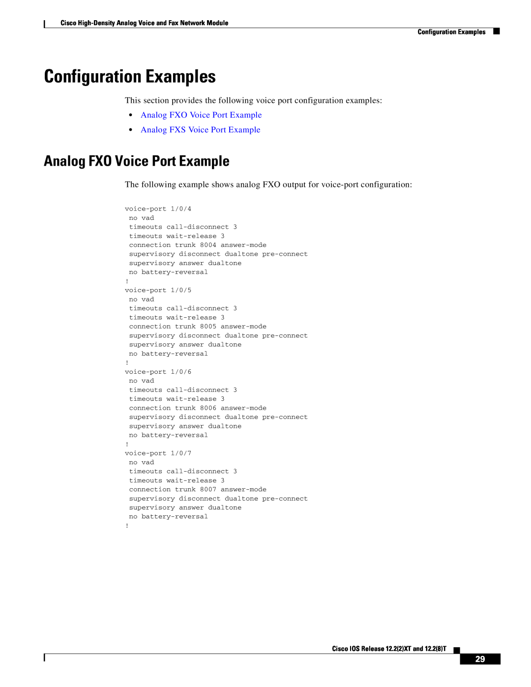 Weed Eater 2600 manual Configuration Examples, Analog FXO Voice Port Example, Analog FXS Voice Port Example 