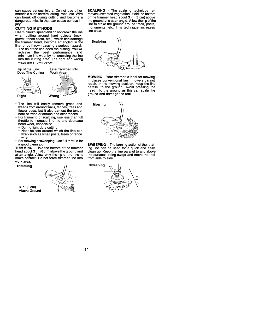 Weed Eater 530088154, 31WG instruction manual Cutting Methods, RightWrong, Trimming, Scalping, Mowing, Sweeping 