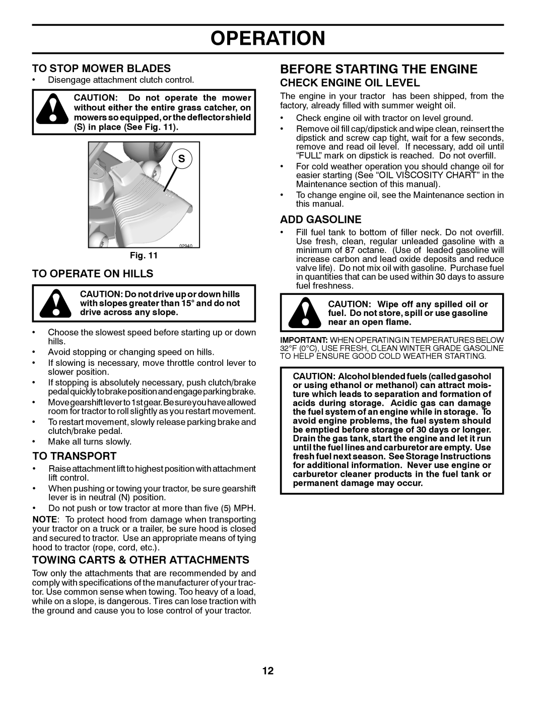 Weed Eater 435057, 96048000100 manual Before Starting the Engine 