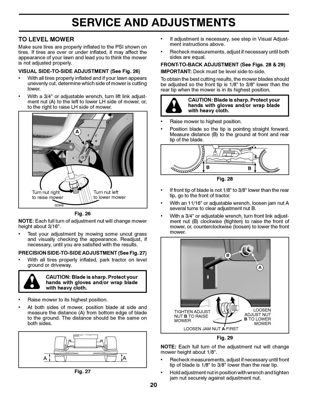 Weed Eater 435057, 96048000100 manual To Level Mower, Visual SIDE-TO-SIDE Adjustment See Fig 