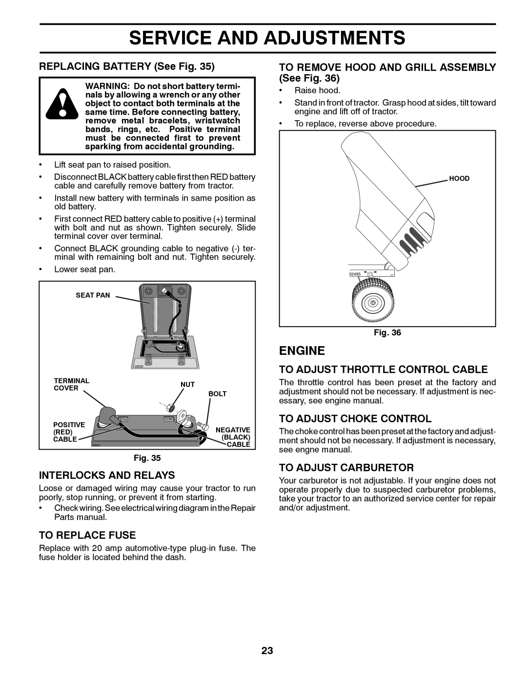 Weed Eater 960480001 Interlocks and Relays, To Replace Fuse, To Adjust Throttle Control Cable, To Adjust Choke Control 