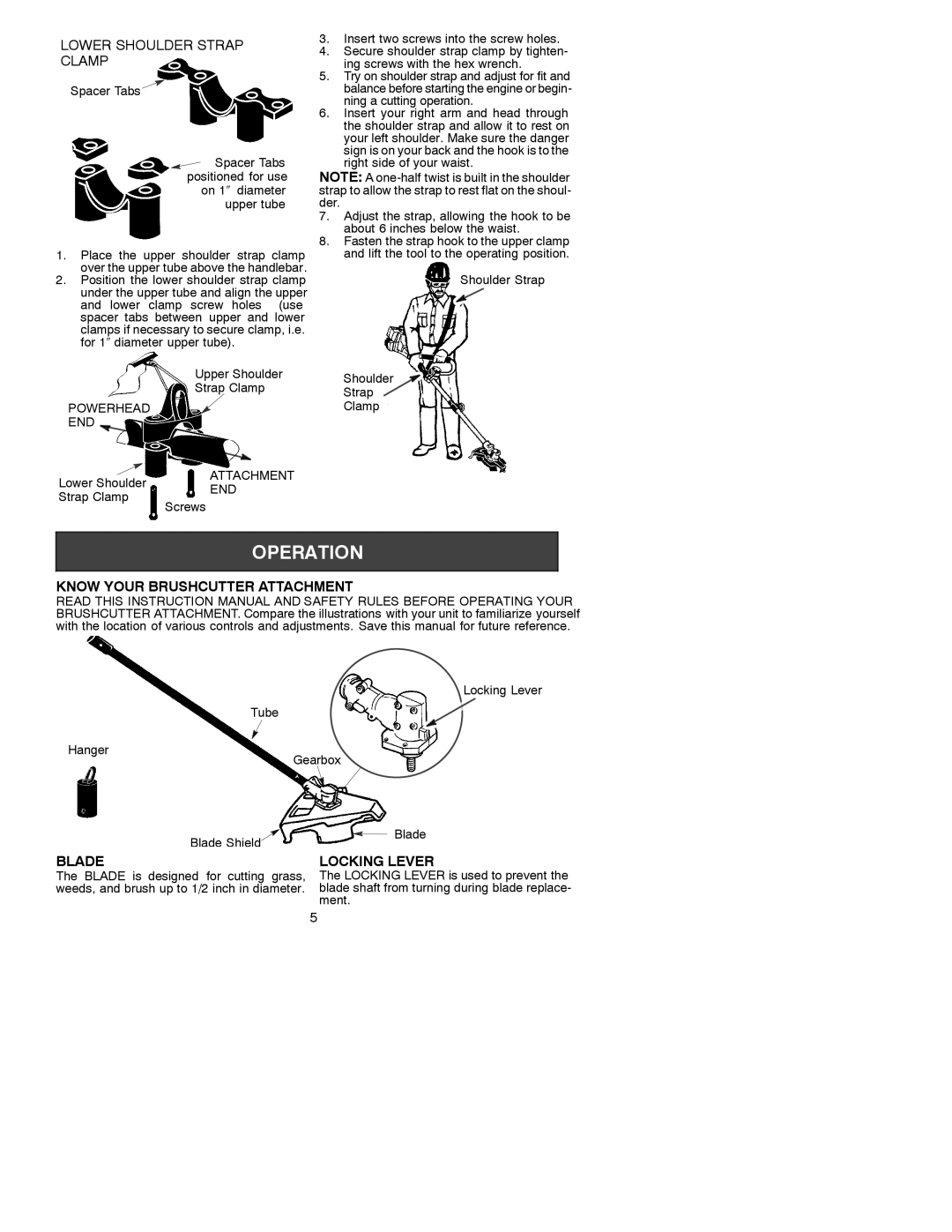 Weed Eater 4000C, 530086792 Lower Shoulder Strap Clamp, Know Your Brushcutter Attachment, Blade, Locking Lever 