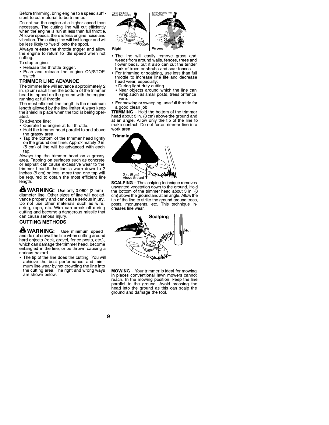 Weed Eater 530086916 instruction manual Trimmer Line Advance, Cutting Methods 