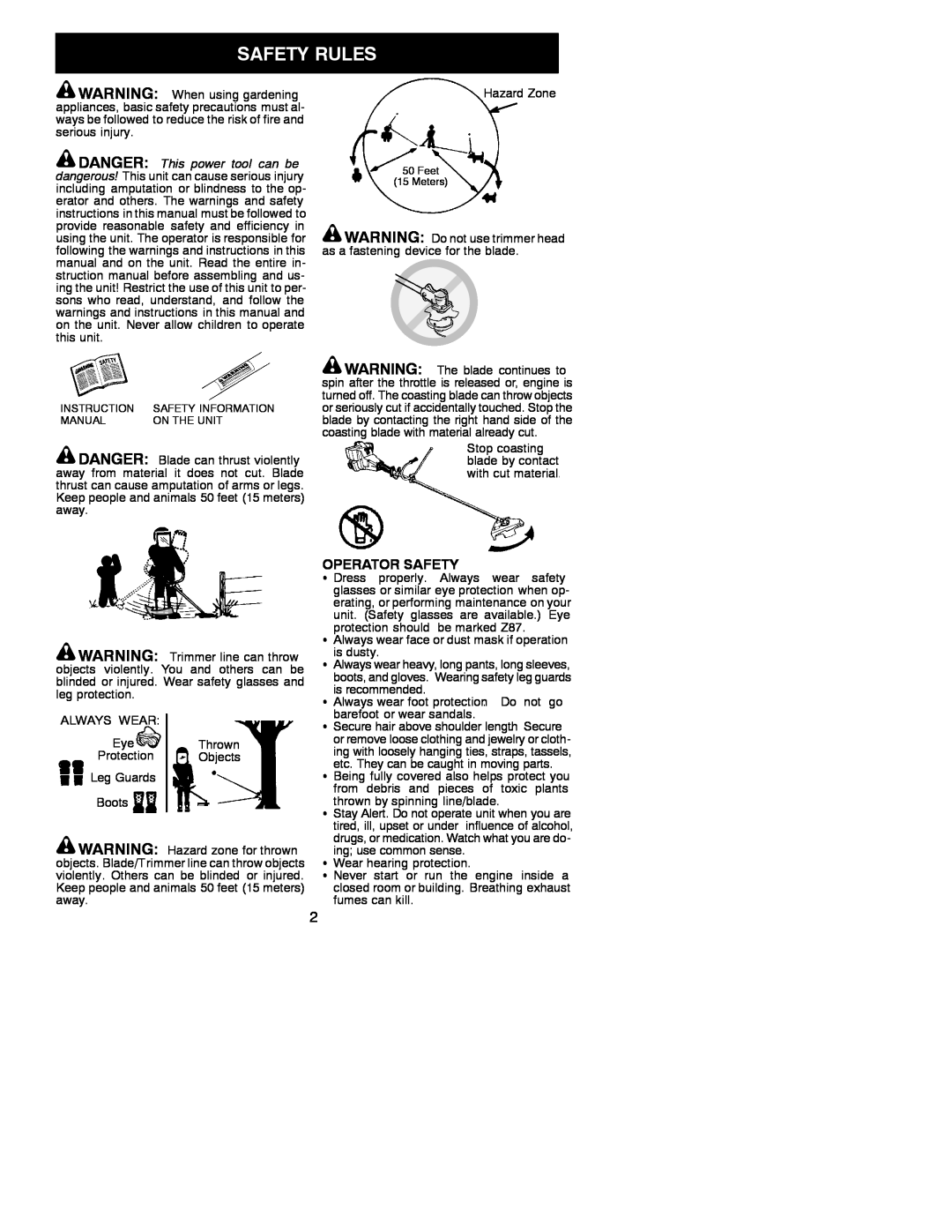 Weed Eater 530086916 instruction manual Operator Safety 