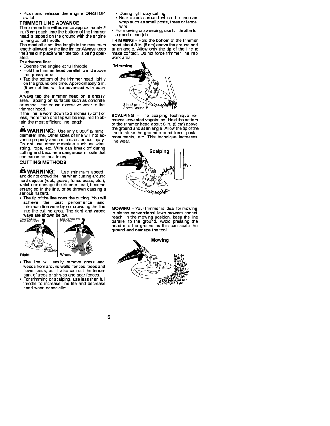 Weed Eater 530086923 instruction manual Trimmer Line Advance, Cutting Methods, Trimming 