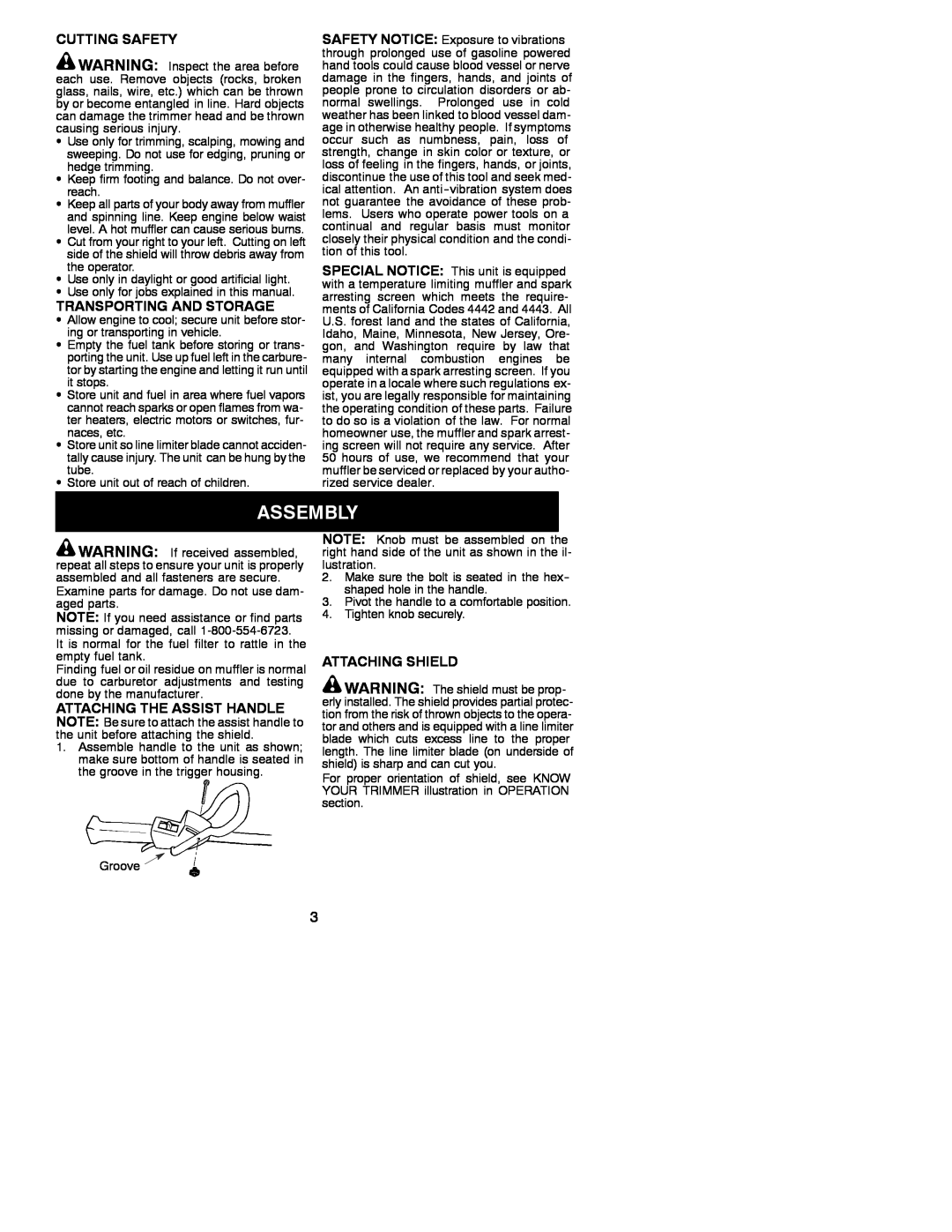 Weed Eater 530086927 instruction manual Cutting Safety, Transporting And Storage, Attaching Shield 