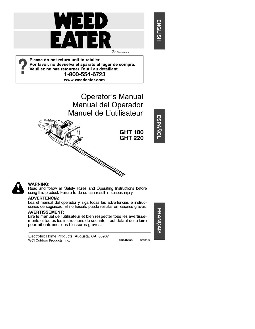 Weed Eater 530087628 operating instructions Ght 