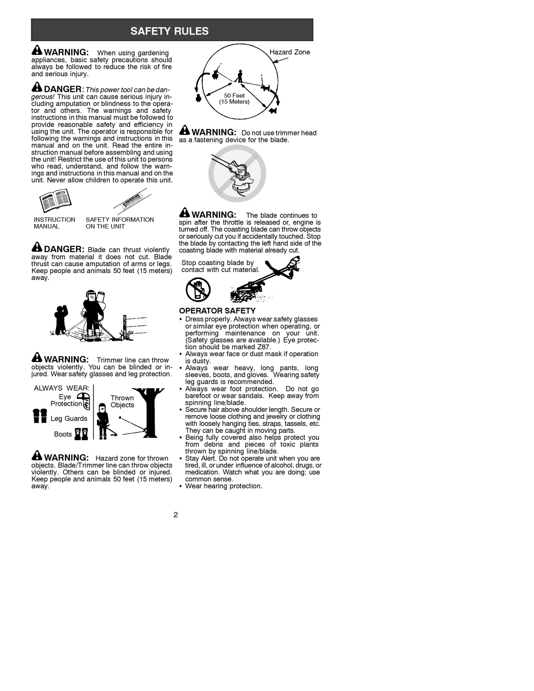 Weed Eater 530088132 instruction manual Operator Safety, Always Wear 