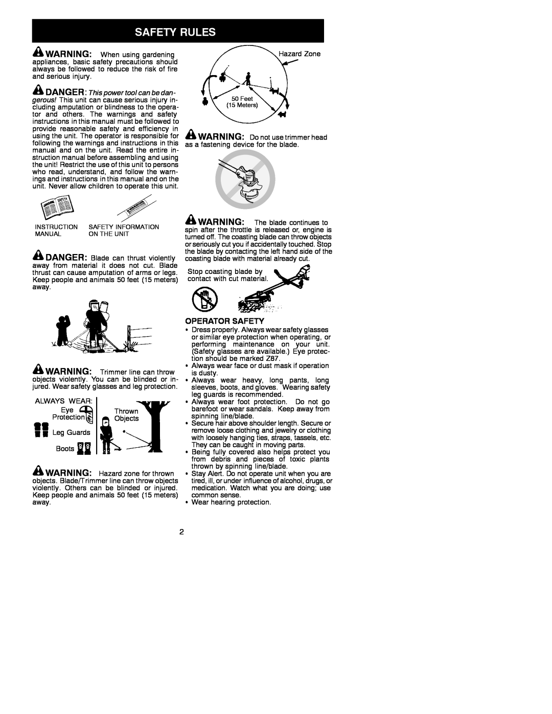 Weed Eater 530088132 instruction manual Operator Safety 