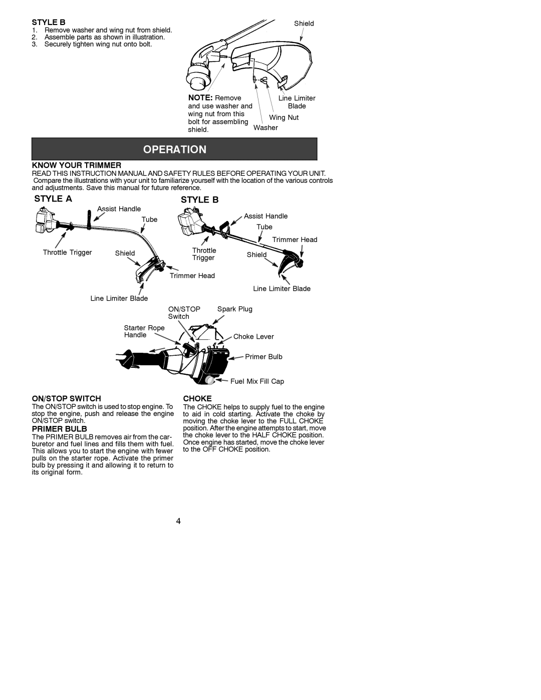 Weed Eater 530088137 instruction manual Style a, Style B 