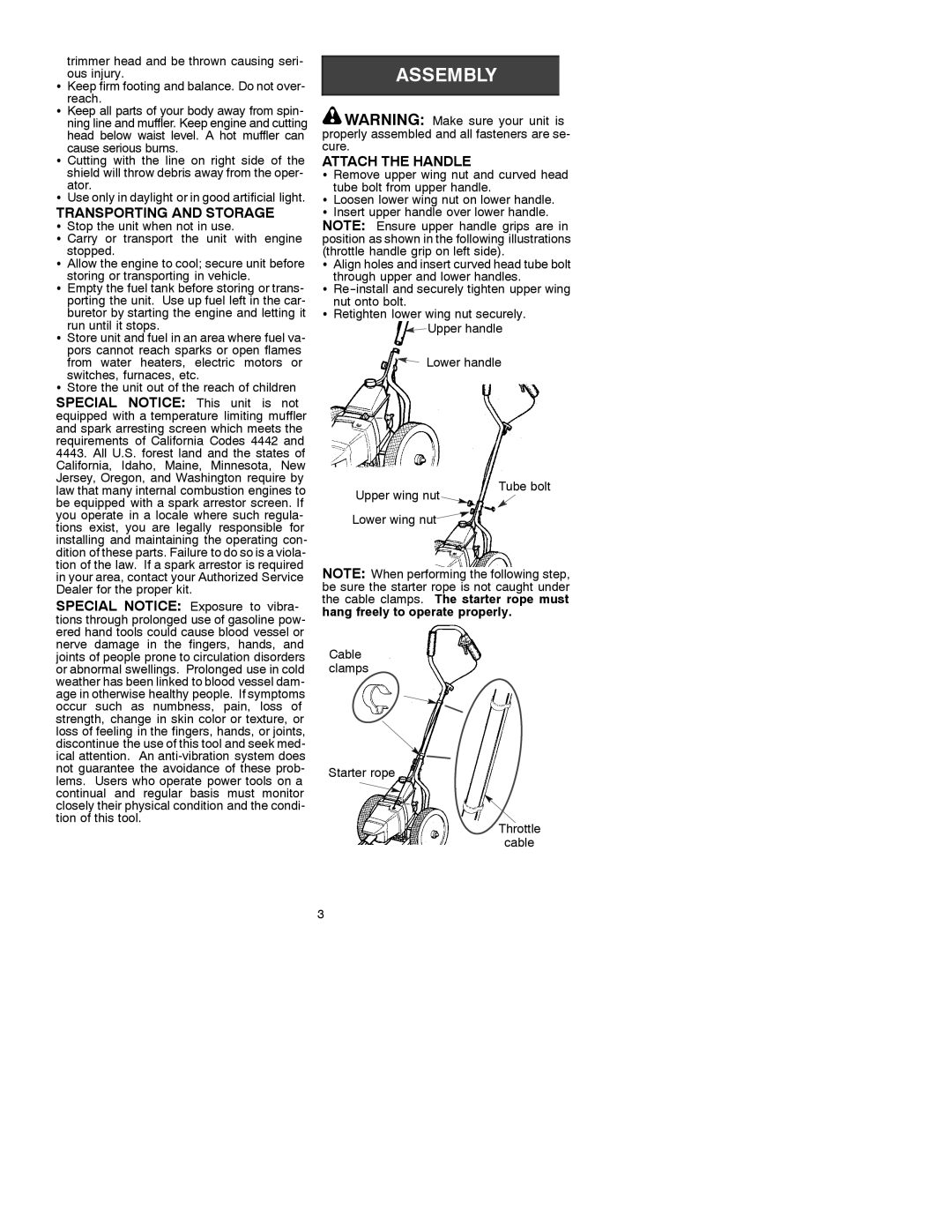 Weed Eater 530088696 operating instructions Transporting and Storage, Attach the Handle 