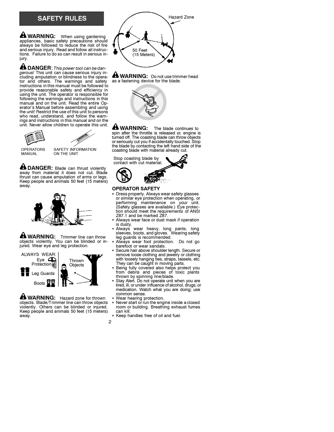 Weed Eater 530088776 manual Operator Safety, Eye, Protection 