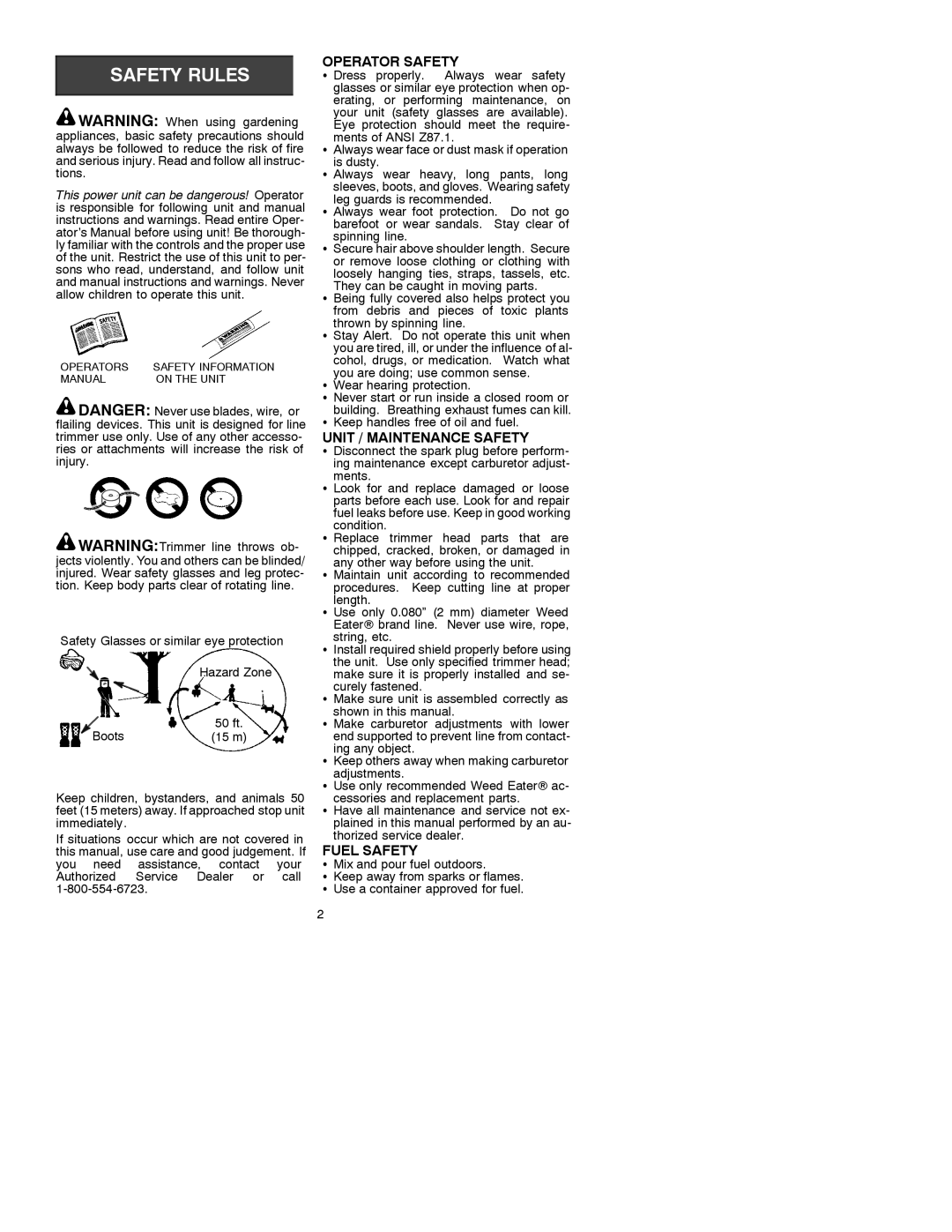 Weed Eater 530088827 manual Operator Safety, Unit / Maintenance Safety, Fuel Safety 