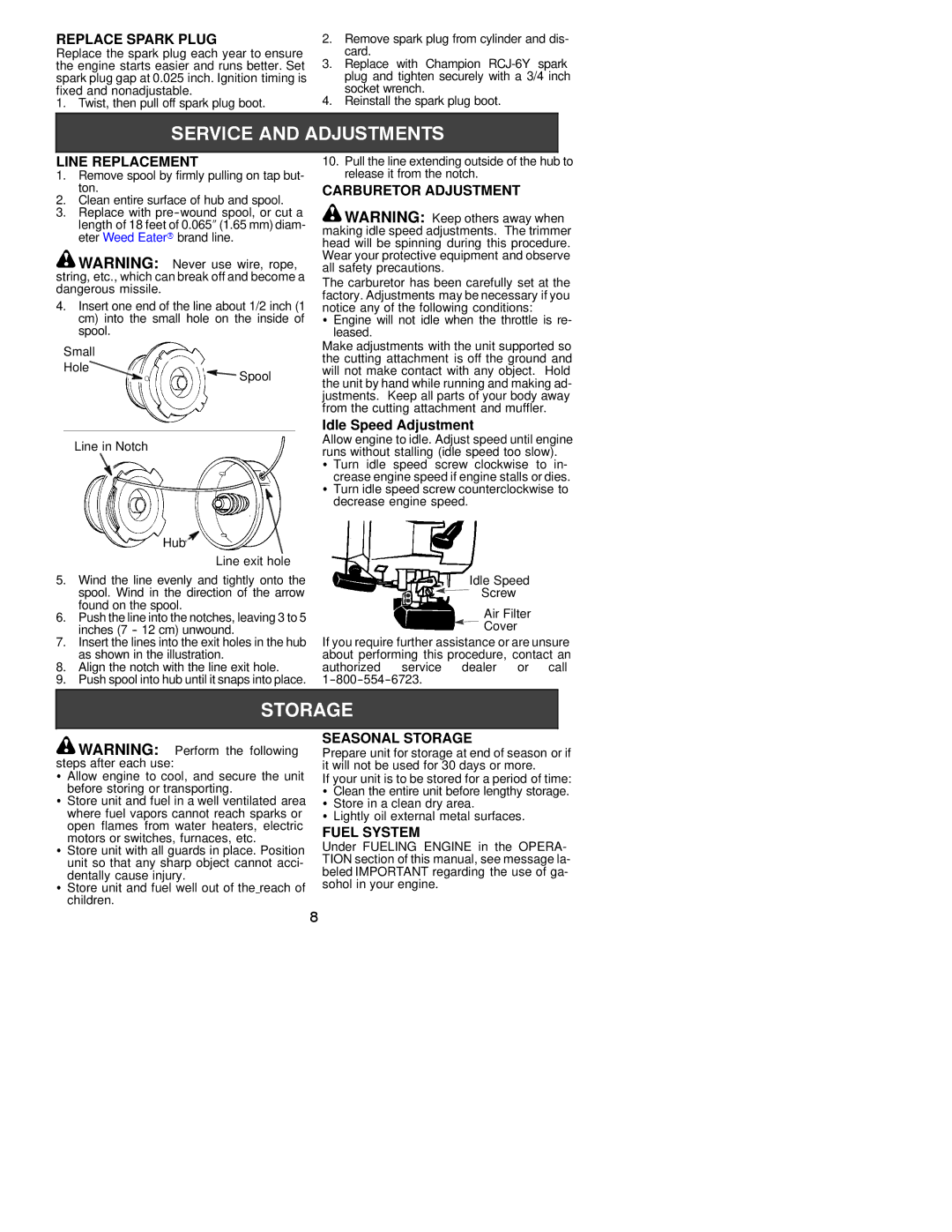 Weed Eater 530163346 Replace Spark Plug, Line Replacement, Carburetor Adjustment, Seasonal Storage, Fuel System 