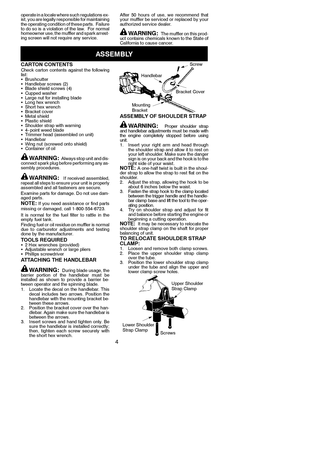 Weed Eater 530163351 instruction manual Assembly 