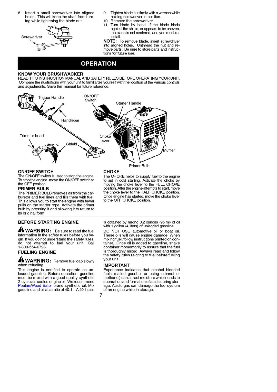 Weed Eater 530163351 instruction manual Operation 