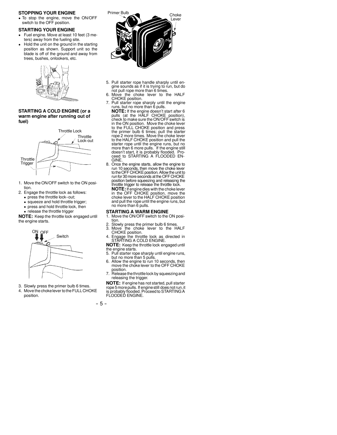 Weed Eater 530163353 instruction manual Stopping Your Engine, Starting Your Engine, Starting a Warm Engine 