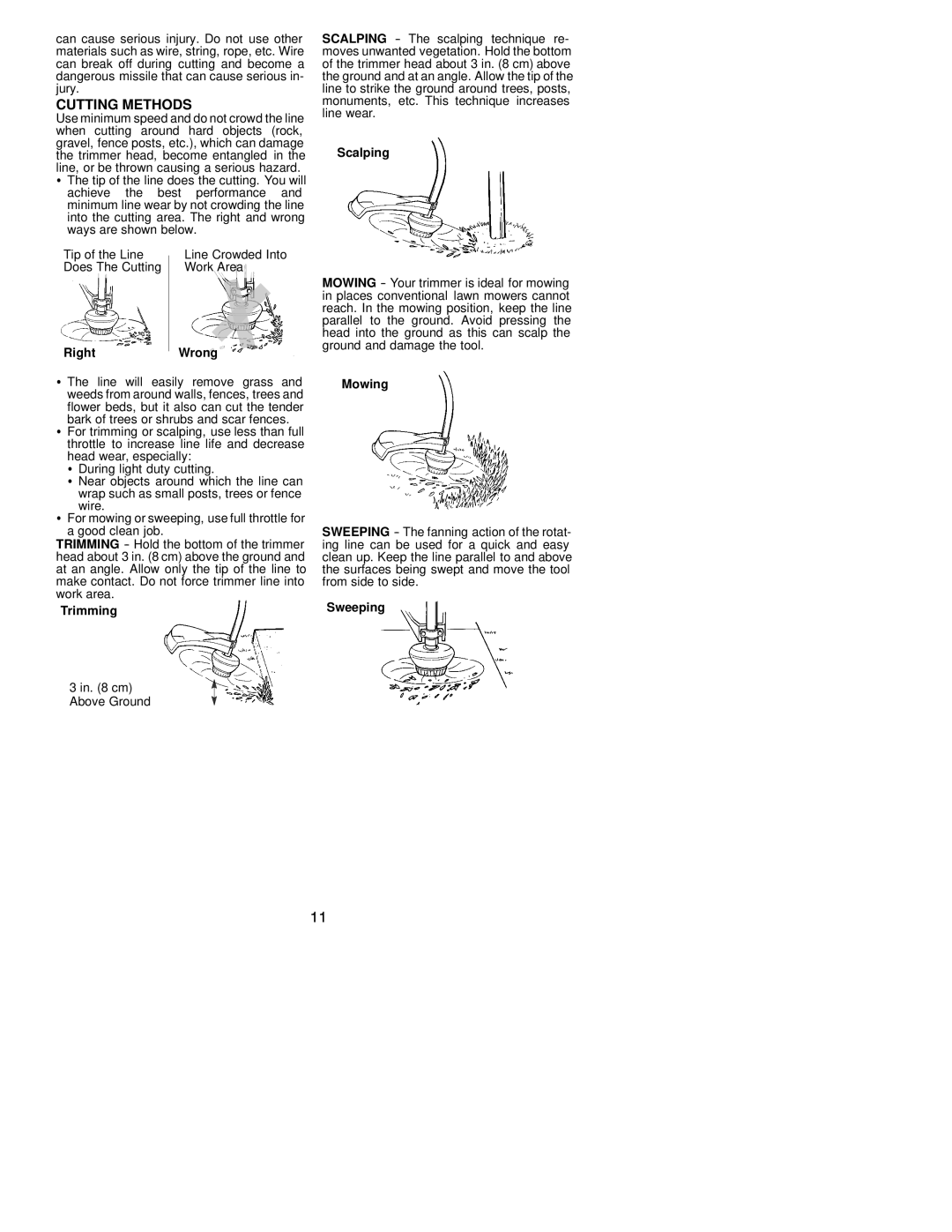 Weed Eater 530163734 instruction manual Cutting Methods, RightWrong 