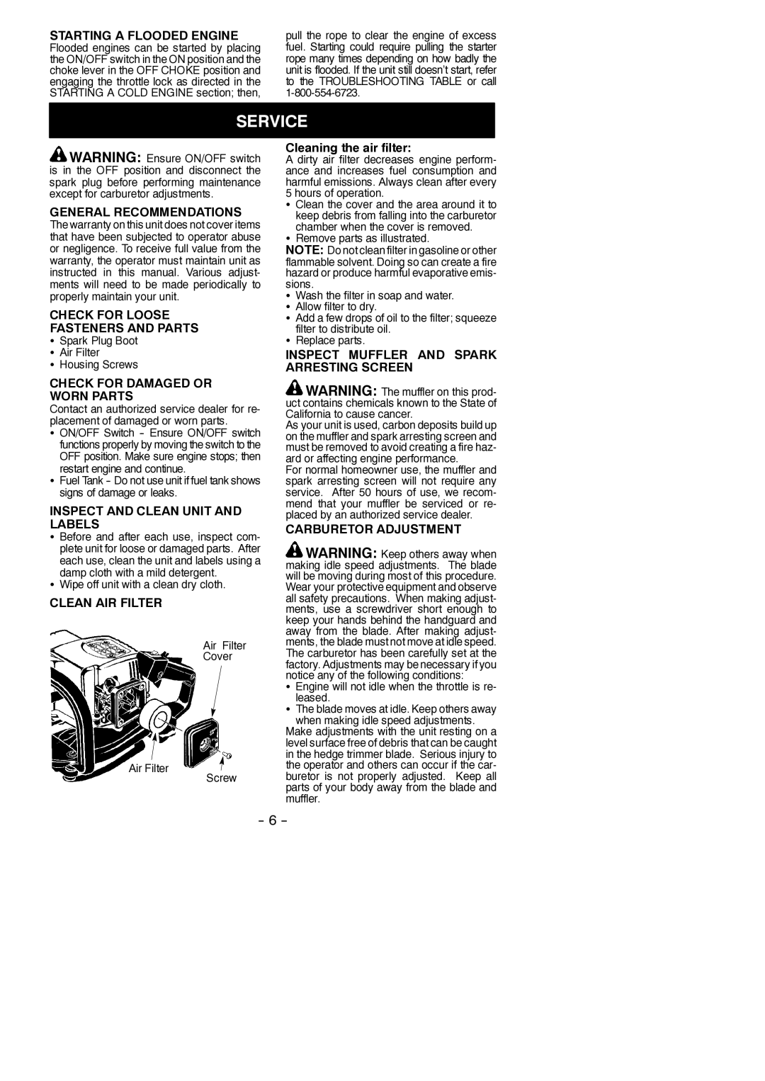 Weed Eater 530164003 instruction manual Service 