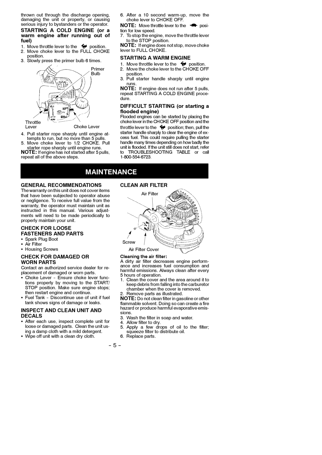 Weed Eater 530164008 instruction manual Maintenance 