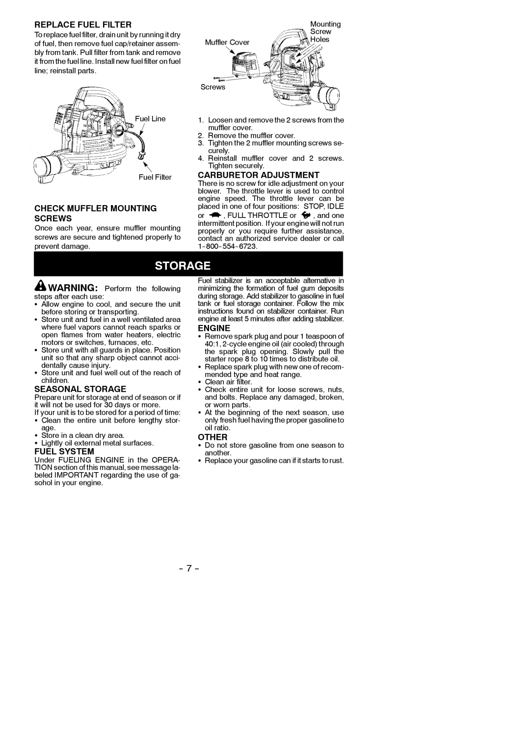 Weed Eater 530165303-01 instruction manual Storage 