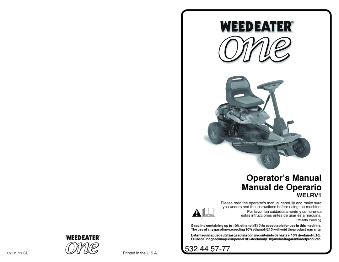 Weed Eater 532 44 57-77 warranty Operator’s Manual Manual de Operario, 09.01.11 CL 