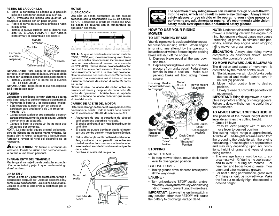 Weed Eater 532 44 57-77 warranty HOW to USE Your Riding Mower, To SET Parking Brake, Stopping, To Move Forward and Backward 