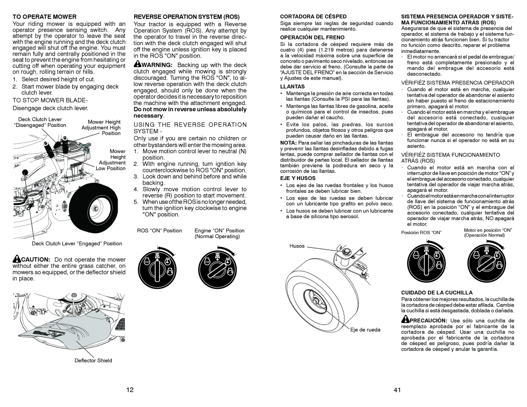 Weed Eater 532 44 57-77 warranty To Operate Mower, To Stop Mower Blade, Reverse Operation System ROS 