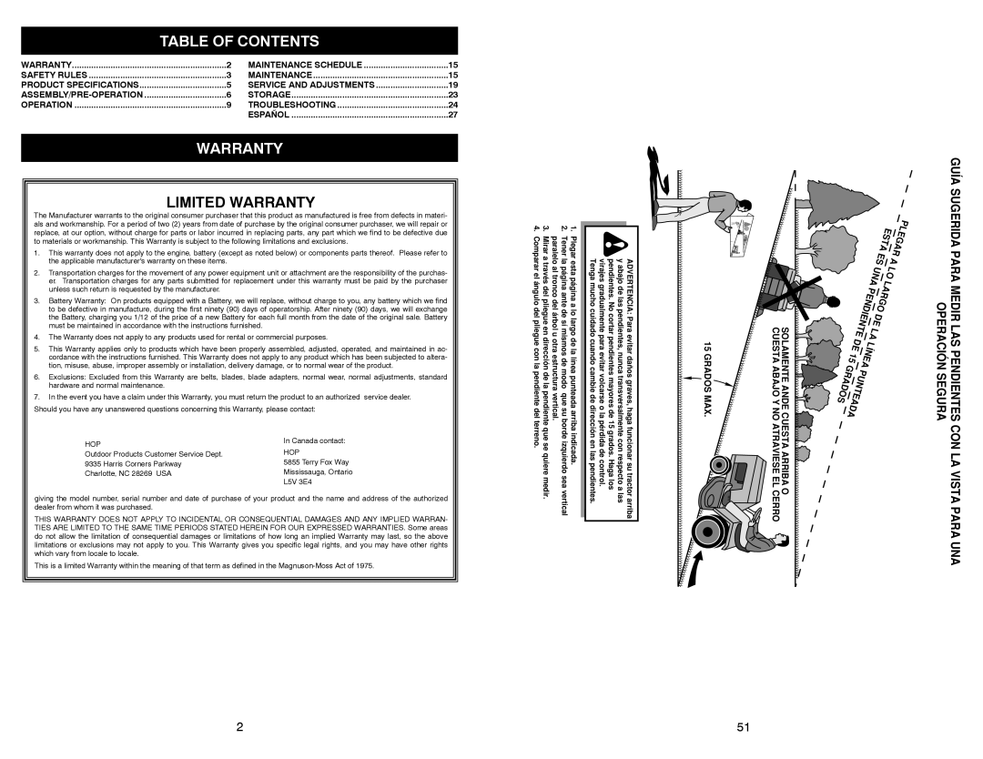 Weed Eater 532 44 57-77 warranty Table of Contents, Warranty 