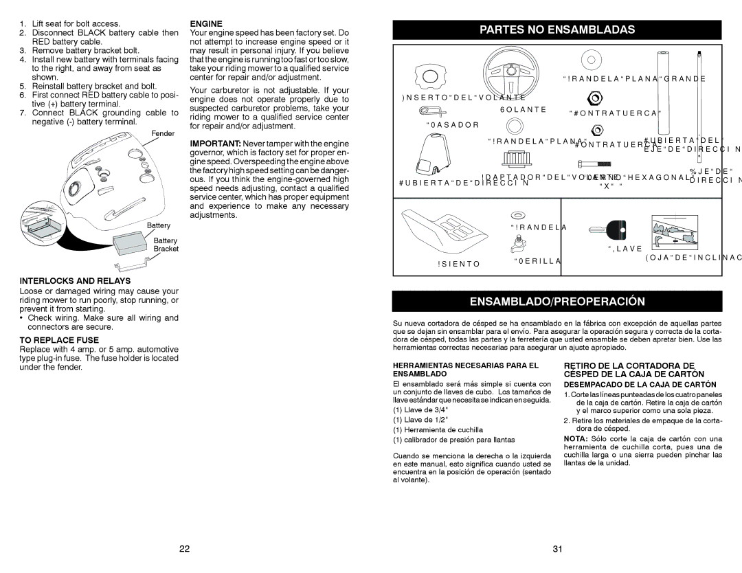 Weed Eater 532 44 57-77 warranty Partes no Ensambladas, Engine, Interlocks and Relays, To Replace Fuse 