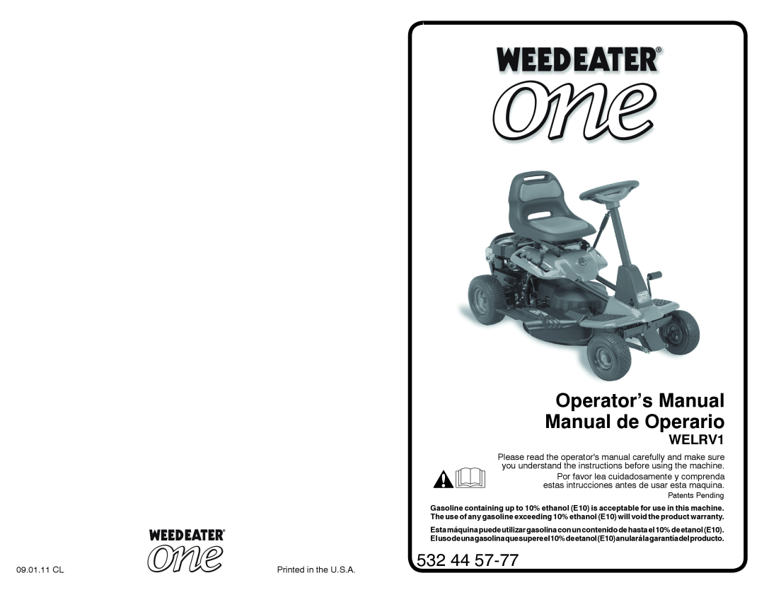 Weed Eater 532 44 57-77 warranty Operator’s Manual Manual de Operario, WELRV1 