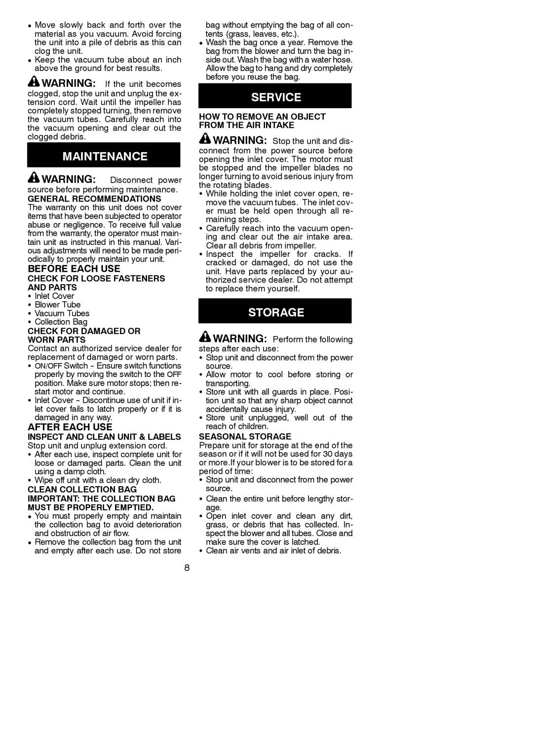 Weed Eater 545117523 instruction manual Maintenance, Service, Storage 