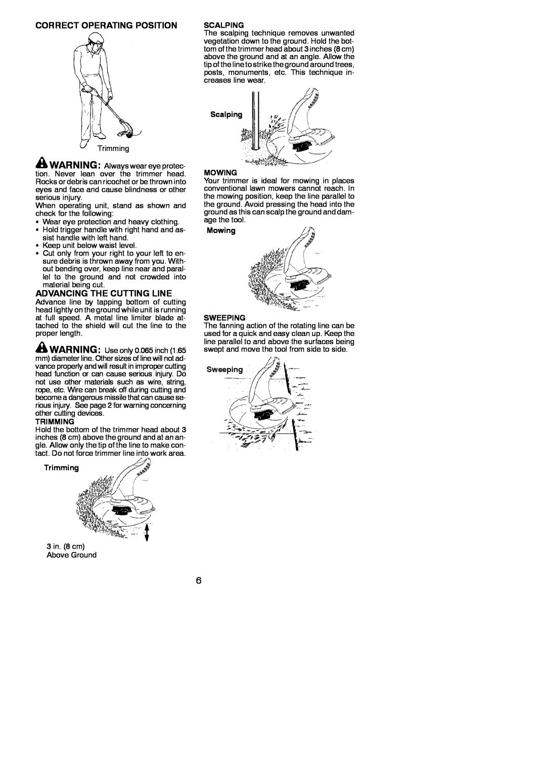 Weed Eater 545117526 instruction manual Trimming, Scalping MOWING, Mowing SWEEPING, Sweeping 