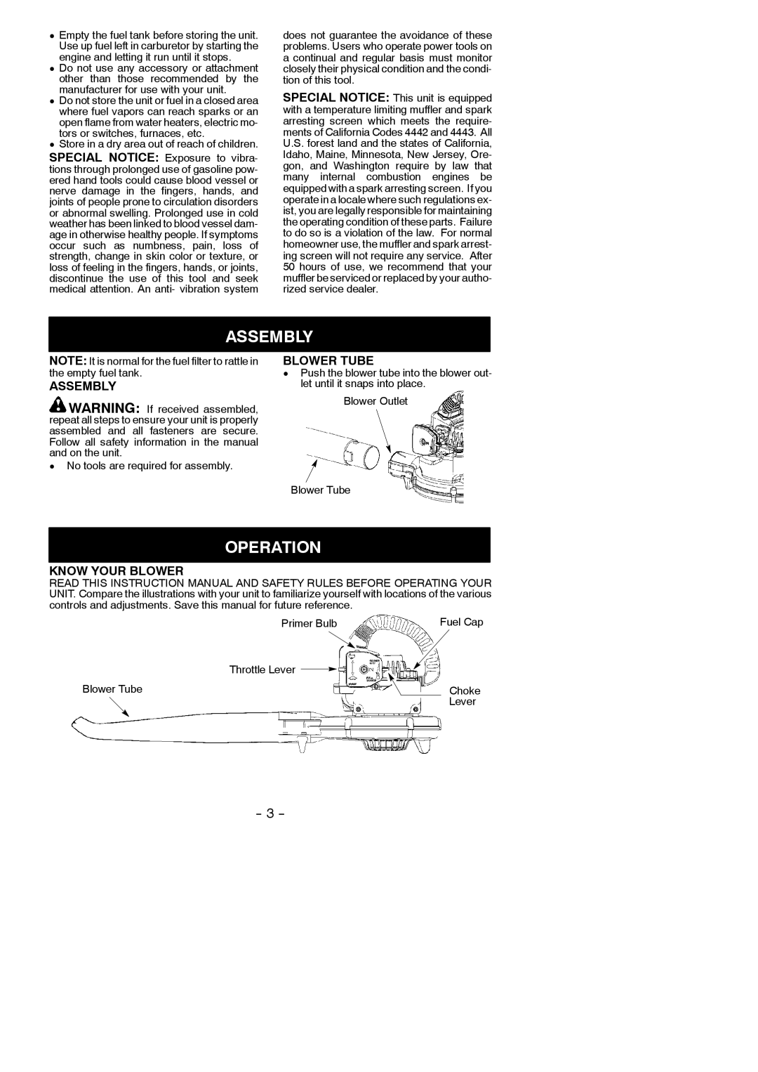 Weed Eater 545137215 instruction manual Assembly, Operation, Blower Tube, Know Your Blower 